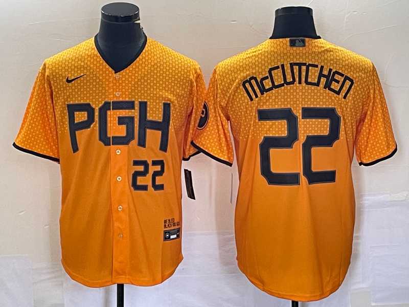 Men%27s Pittsburgh Pirates #22 Andrew McCutchen Number Gold 2023 City Connect Stitched Jersey 1